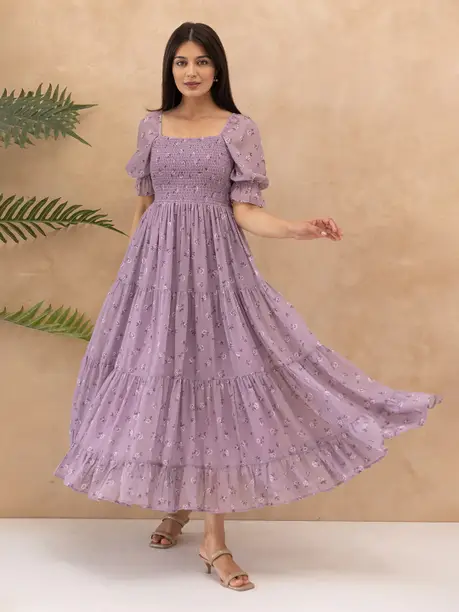Lavender Ditsy Floral Tiered Maxi Dress